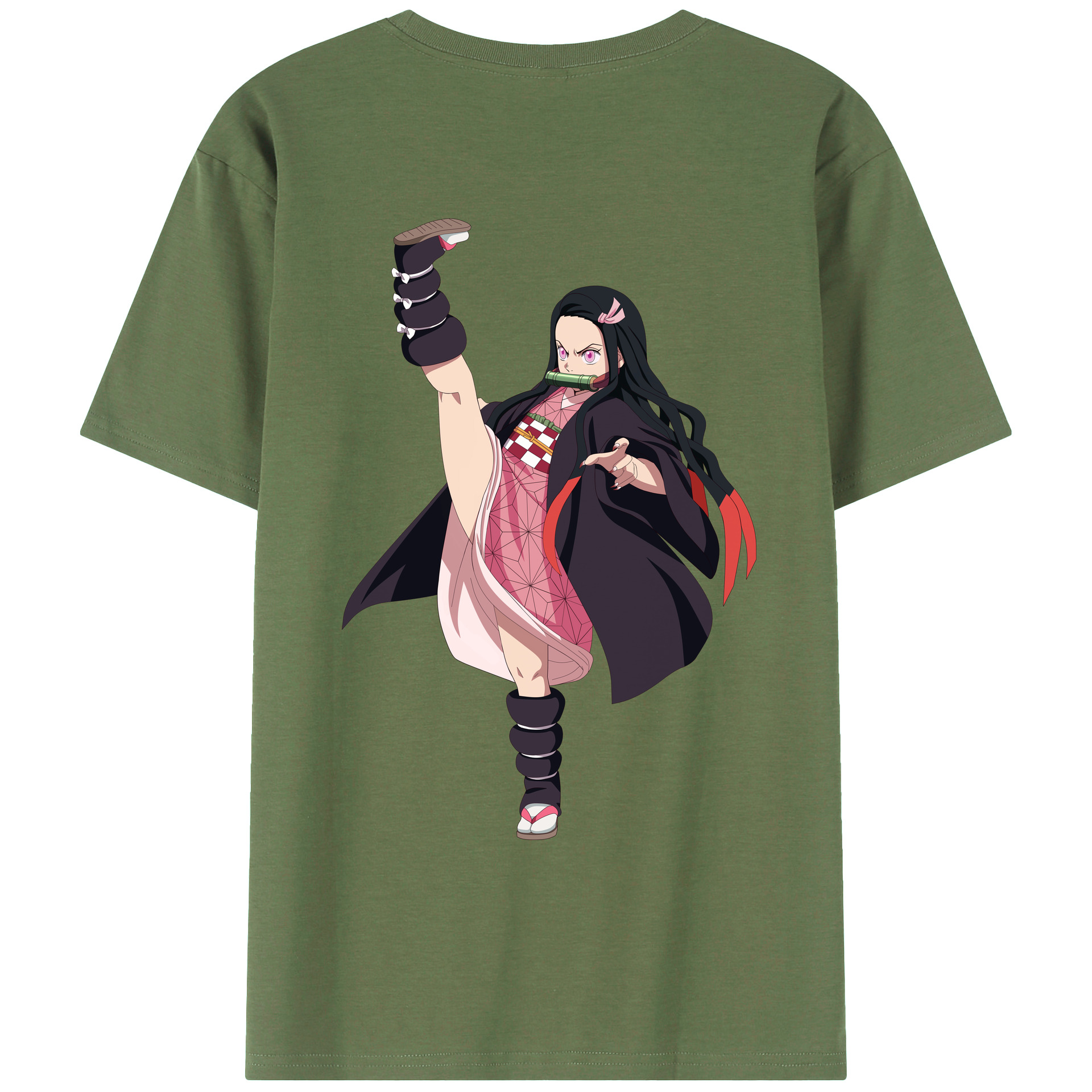 （画像用） 鬼滅の刃（きめつのやいば）竈門 禰󠄀豆子／かまど ねずこ Kamado Nezuko 綿100％ メンズ半袖Tシャツ（バックプリント） 通気性
